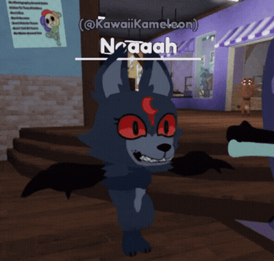 A Cartoon Character With Red Eyes And The Name Noaaah On It GIF