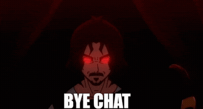 A Cartoon Character With Red Eyes And The Words Bye Chat GIF