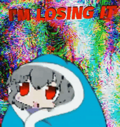 A Cartoon Character With Red Eyes And The Words " I 'M Losing It " In Red GIF