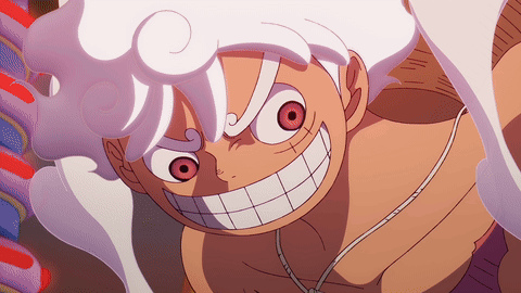 A Cartoon Character With Red Eyes And White Hair GIF