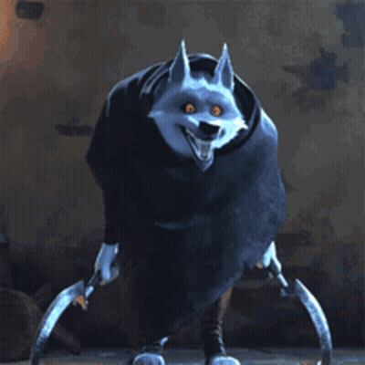 A Cartoon Character With Red Eyes Is Holding A Pair Of Scissors GIF