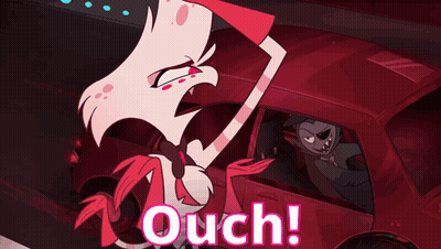 A Cartoon Character With Red Eyes Is Standing Next To A Red Car With The Words Ooh On It GIF