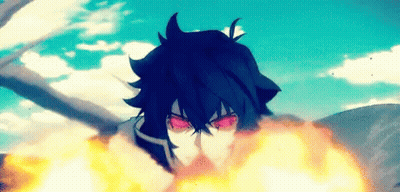 A Cartoon Character With Red Eyes Is Surrounded By Flames GIF