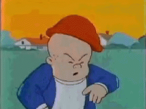 A Cartoon Character With Red Hair And A Blue Jacket Is Making A Sad Face GIF
