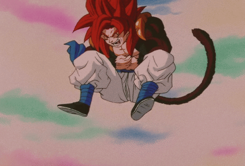 A Cartoon Character With Red Hair And A Tail Is Flying In The Air GIF