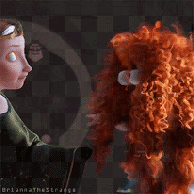 A Cartoon Character With Red Hair And Big Eyes Is Standing Next To Another Cartoon Character GIF