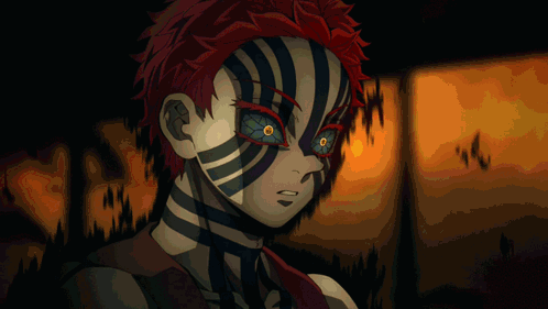 A Cartoon Character With Red Hair And Black Stripes On His Face Stands In Front Of A Fire GIF