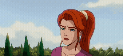 A Cartoon Character With Red Hair And Blue Eyes GIF
