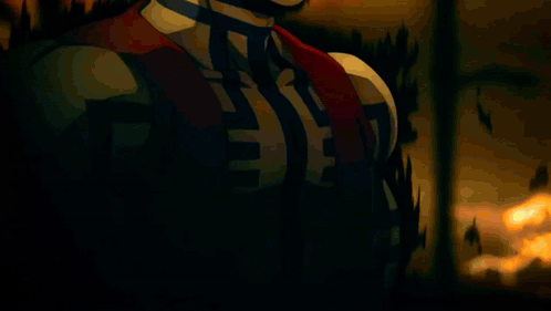 A Cartoon Character With Red Hair And Blue Stripes On His Face And Body GIF