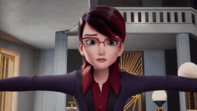 A Cartoon Character With Red Hair And Glasses Stands In A Room GIF