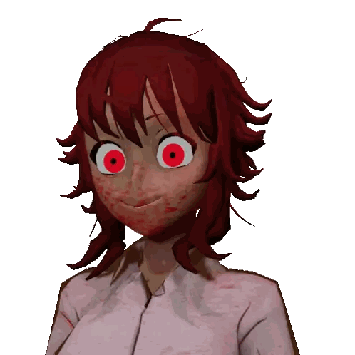 A Cartoon Character With Red Hair And Red Eyes Has Blood On Her Face Sticker