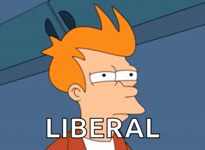 A Cartoon Character With Red Hair And The Word Liberal In White Letters GIF