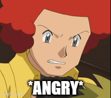 A Cartoon Character With Red Hair Has The Word Angry Written On His Face GIF