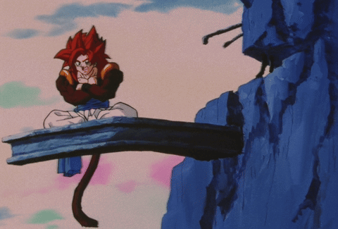A Cartoon Character With Red Hair Is Sitting On A Blue Railing GIF