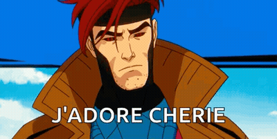 a cartoon character with red hair is standing in front of a blue sky and the words `` j 'adore cherie '' .