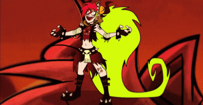 A Cartoon Character With Red Hair Is Standing Next To A Green Monster GIF