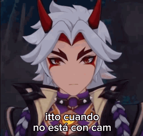 A Cartoon Character With Red Horns And The Words Itto Cuando No Esta Con Cam GIF