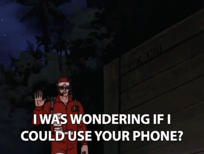 A Cartoon Character With Sunglasses And A Helmet Says I Was Wondering If I Could Use Your Phone GIF