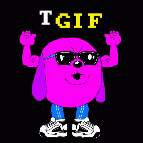 A Cartoon Character With Sunglasses And The Word Tgif On The Top GIF