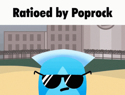 A Cartoon Character With Sunglasses And The Words " Ratioed By Poprock " Above Him GIF