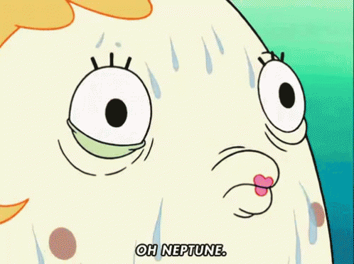 A Cartoon Character With Sweat Coming Out Of His Eyes Says " Oh Neptune " GIF