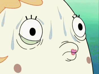 A Cartoon Character With Sweat Coming Out Of His Face And A Pink Tongue . GIF