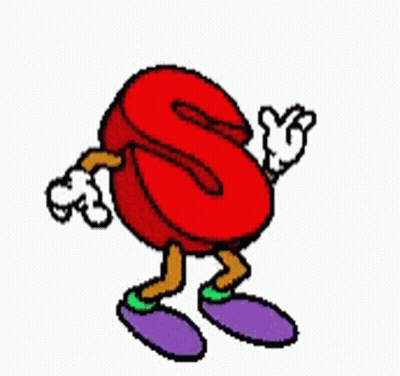 A Cartoon Character With The Letter S On It 'S Head And Arms And Legs GIF