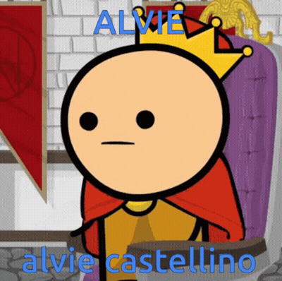 A Cartoon Character With The Name Alvie Castellino On The Bottom GIF