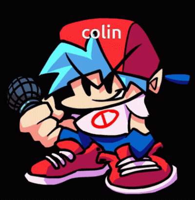 A Cartoon Character With The Name Colin Written On His Hat GIF
