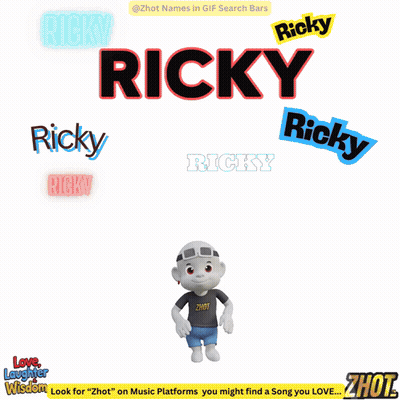 A Cartoon Character With The Name Ricky Surrounded By Other Ricky Names GIF