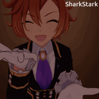 A Cartoon Character With The Name Sharkstark Written On The Bottom GIF