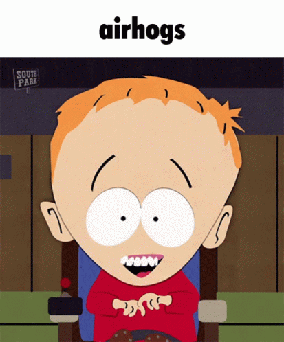 A Cartoon Character With The Word Airhogs On The Top GIF