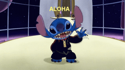 A Cartoon Character With The Word Aloha On The Bottom GIF