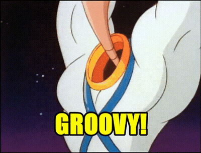 A Cartoon Character With The Word Groovy Written In Yellow GIF