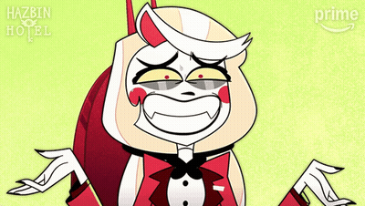 A Cartoon Character With The Word Hazbin Hotel On The Bottom GIF