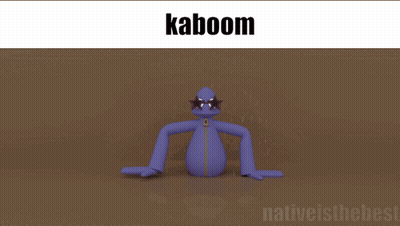 A Cartoon Character With The Word Kaboom On The Top GIF