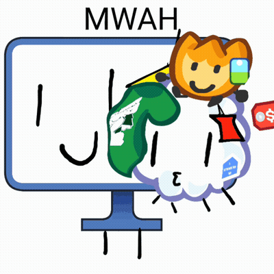 A Cartoon Character With The Word Mwah Written On It GIF