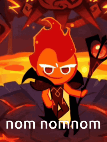 A Cartoon Character With The Word Nom On The Bottom Right GIF