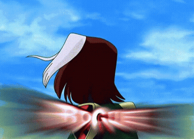 A Cartoon Character With The Word Rogue Written On Her Back GIF