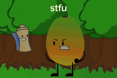 A Cartoon Character With The Word Stfu Written Above It GIF