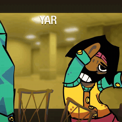 A Cartoon Character With The Word Yar Written Above Him GIF