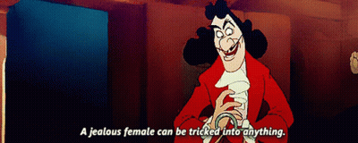A Cartoon Character With The Words " A Jealous Female Can Be Tricked Into Anything " On The Bottom GIF