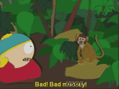 A Cartoon Character With The Words Bad Bad Misery GIF