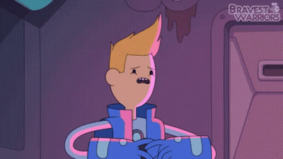 A Cartoon Character With The Words Bravest Warriors Behind Him GIF