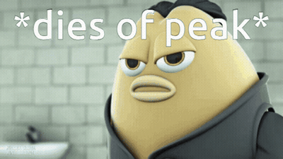 A Cartoon Character With The Words * Dies Of Peak * Written On It GIF