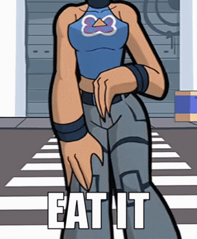 A Cartoon Character With The Words Eat It On The Bottom Right GIF