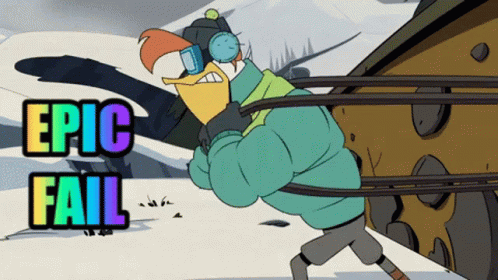 A Cartoon Character With The Words Epic Fail Written Above Him GIF