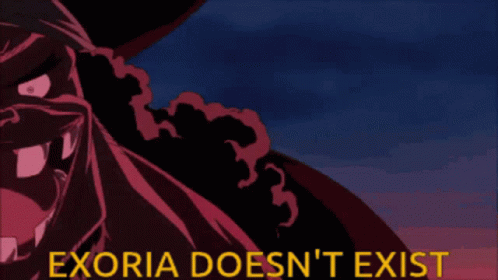 A Cartoon Character With The Words Exoria Does N't Exist In Yellow GIF