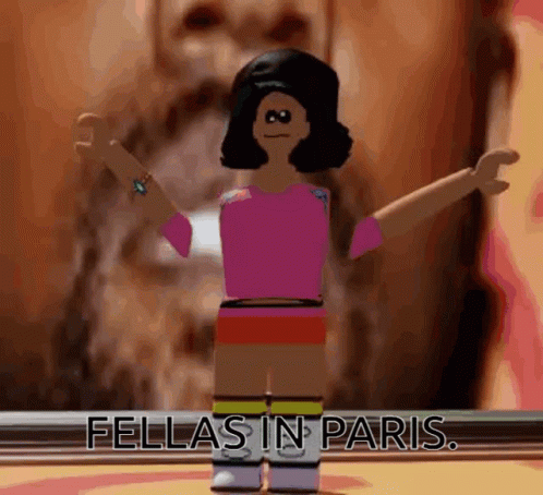 A Cartoon Character With The Words Fellas In Paris Written On The Bottom GIF