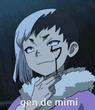 A Cartoon Character With The Words Gen De Mimi Written On The Bottom GIF